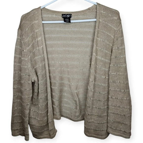 Lord & Taylor 100% Linen Beige Open Front Knit Cardigan Women Large - Picture 1 of 10